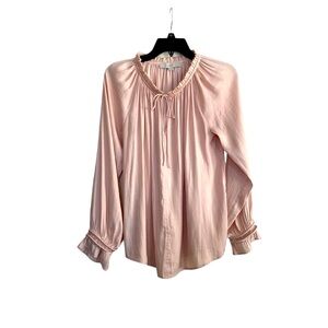 🦋LOFT by Ann Taylor Light Pink Ruffle Silk Blouse Size Small